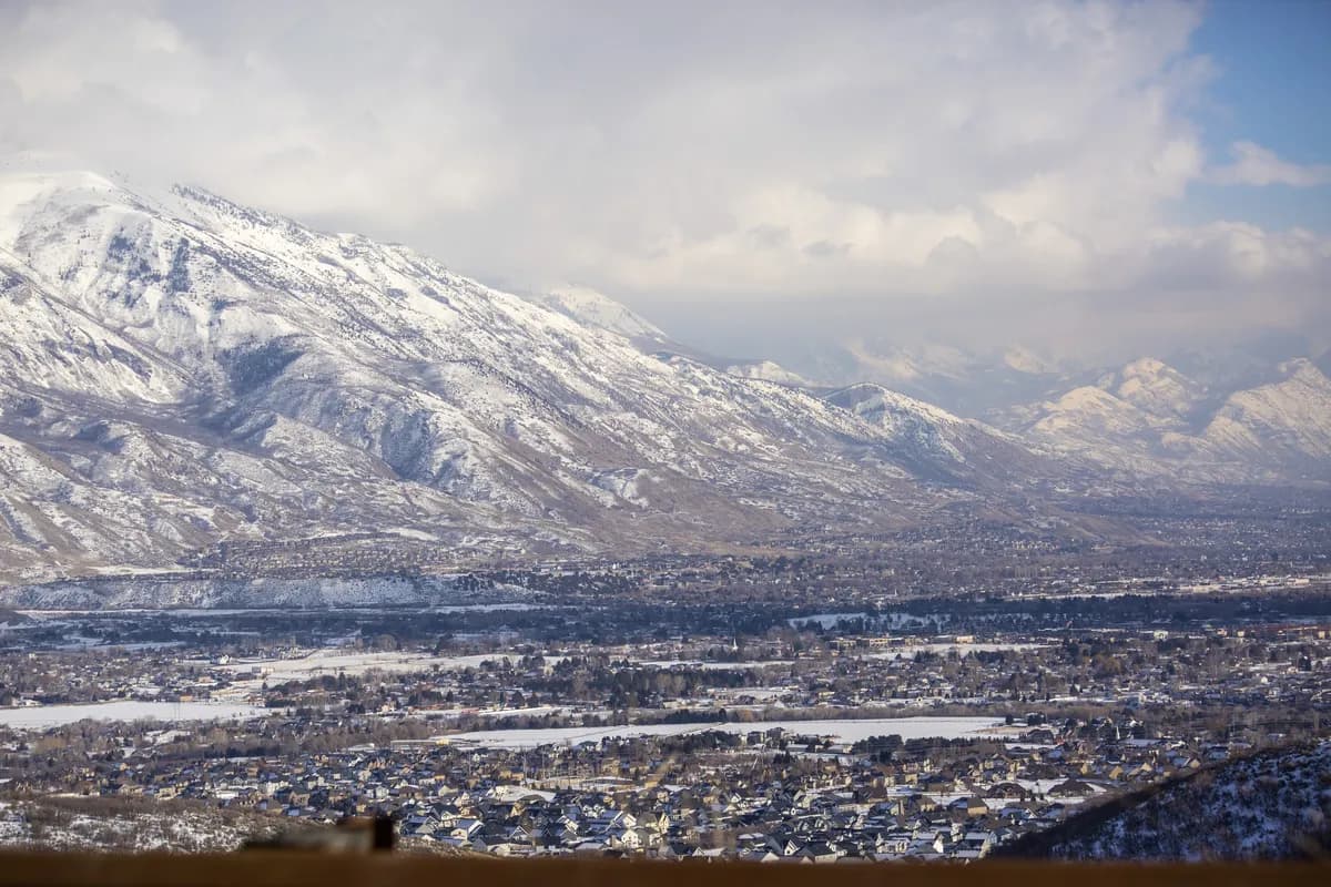 Snowy mountains above a Utah neighbourhood