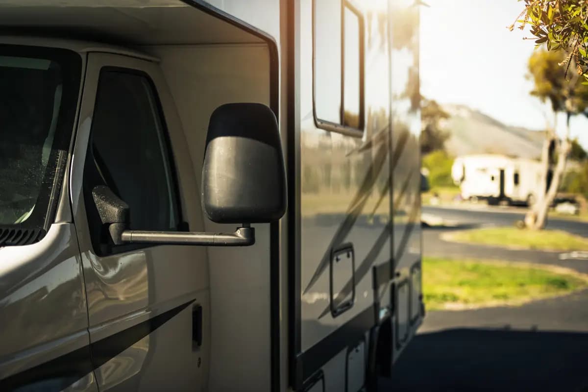A recreational vehicle parked at a campground