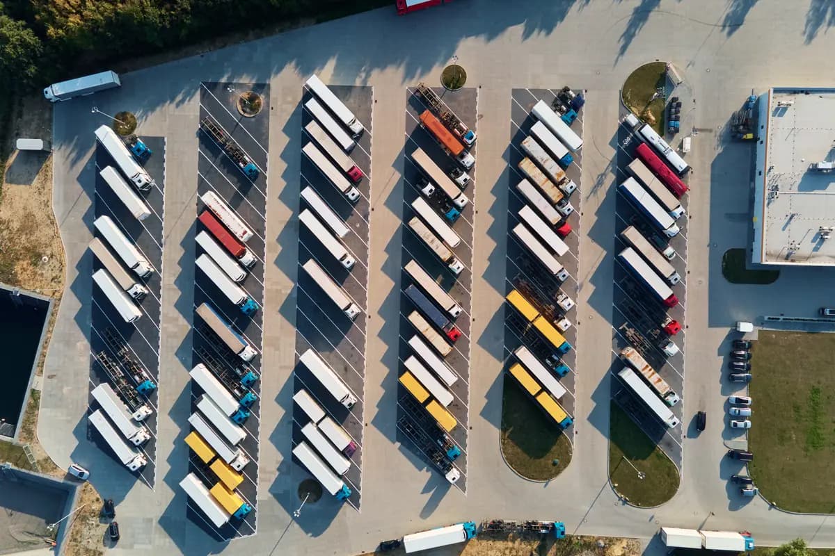 A truck parking lot seen from above