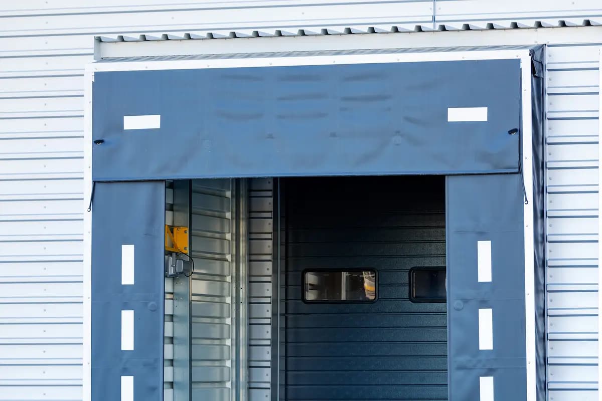 A loading dock door at a warehouse