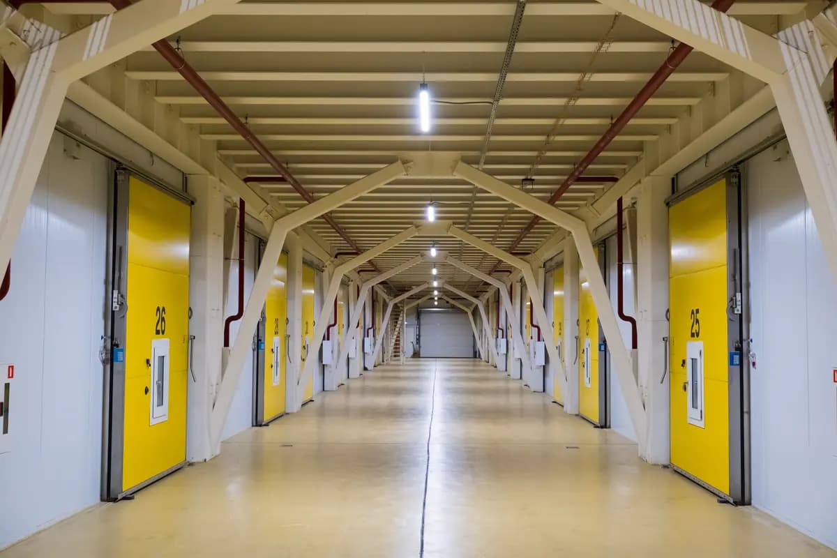 The doors of a manufacturing warehouse interior