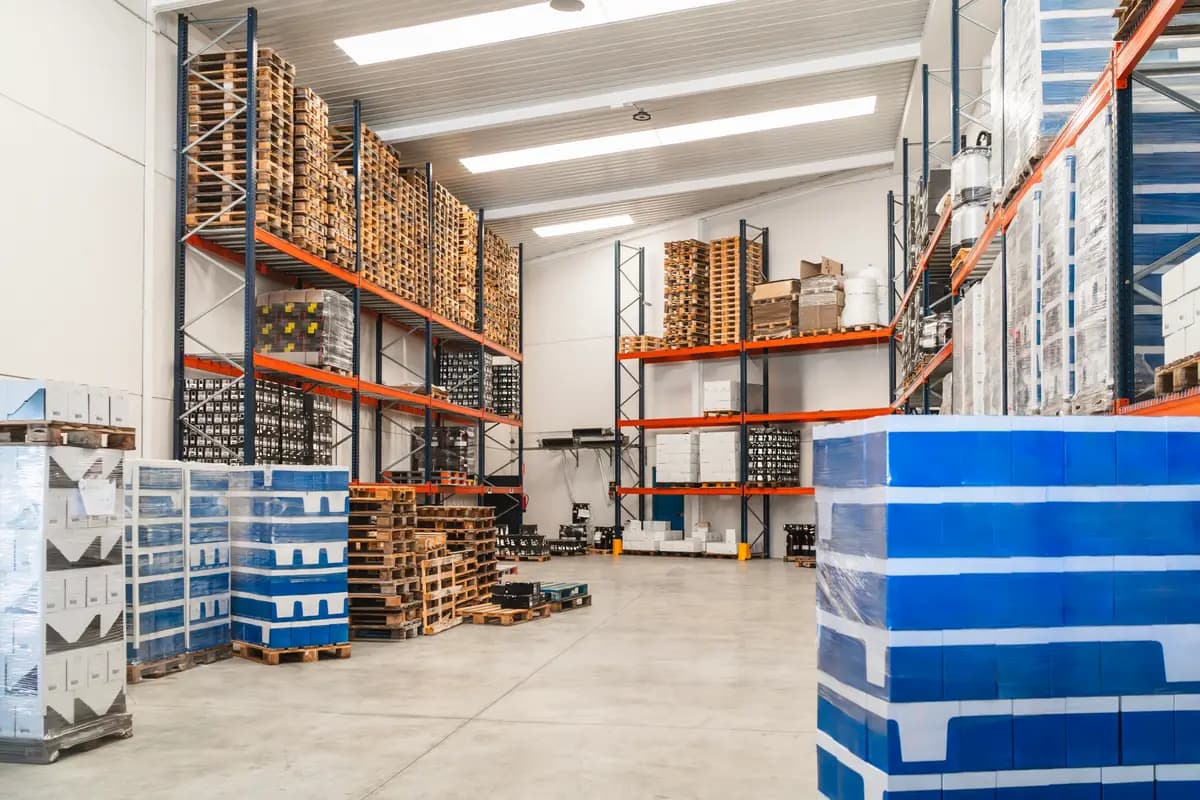 Pallet storage in a spacious warehouse
