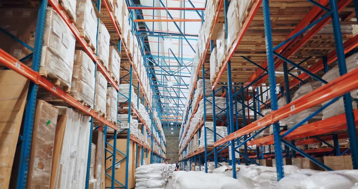 Warehouse storage racks filled with boxes