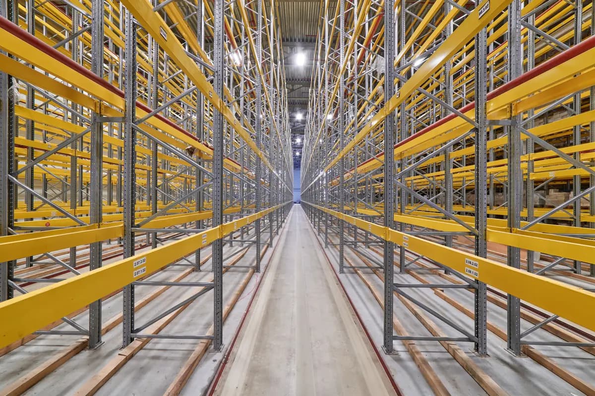 Yellow and silver warehouse racking