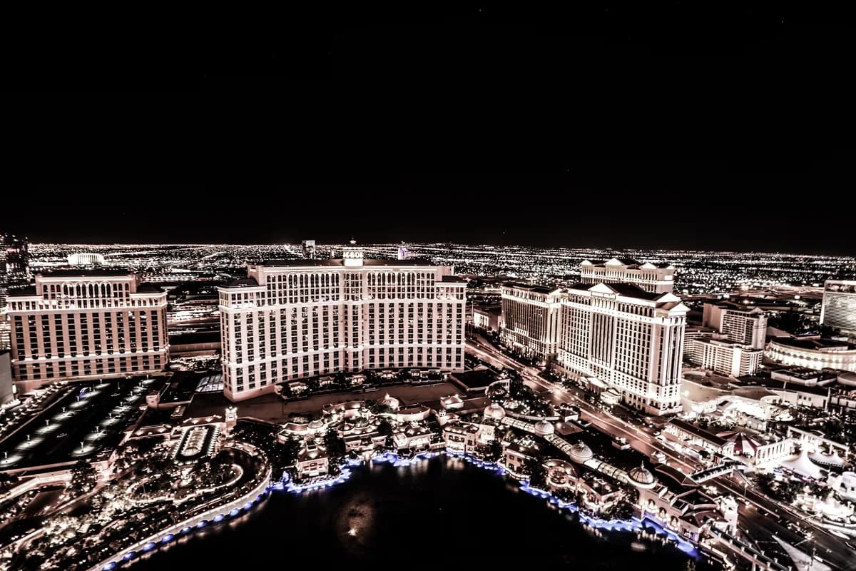 The Las Vegas strip from the air at night