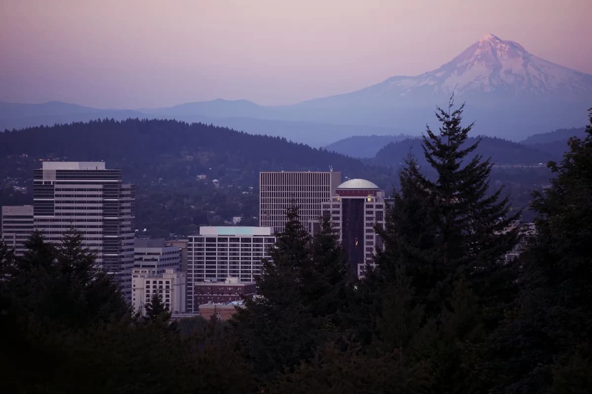 Mount Hood standing over Portland