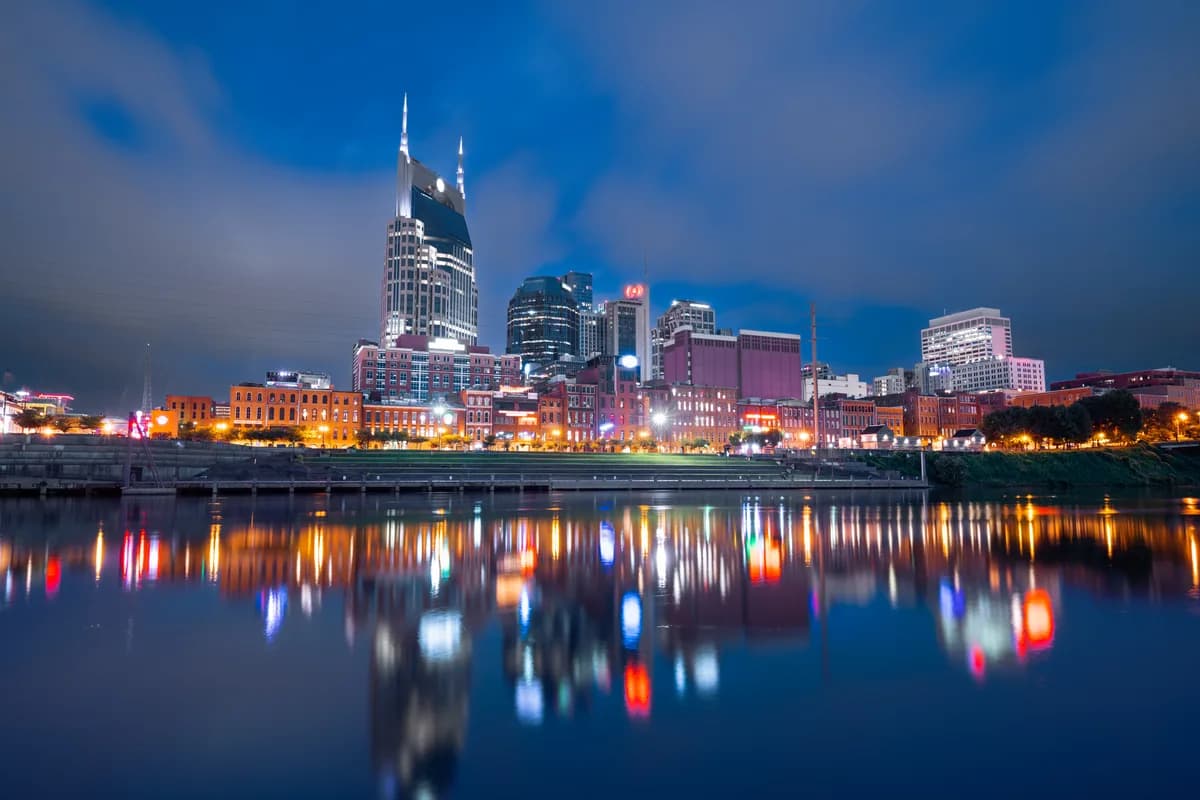 The Nashville riverfront at night